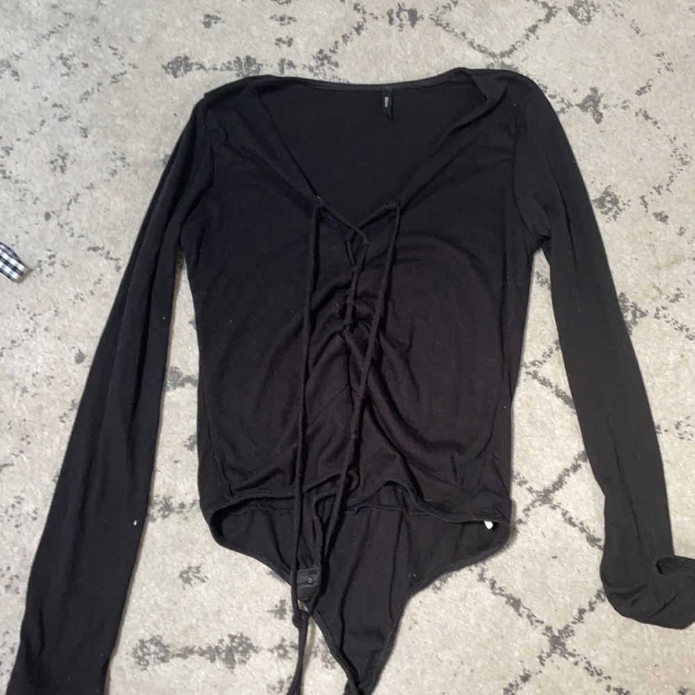 Black tie up bodysuit